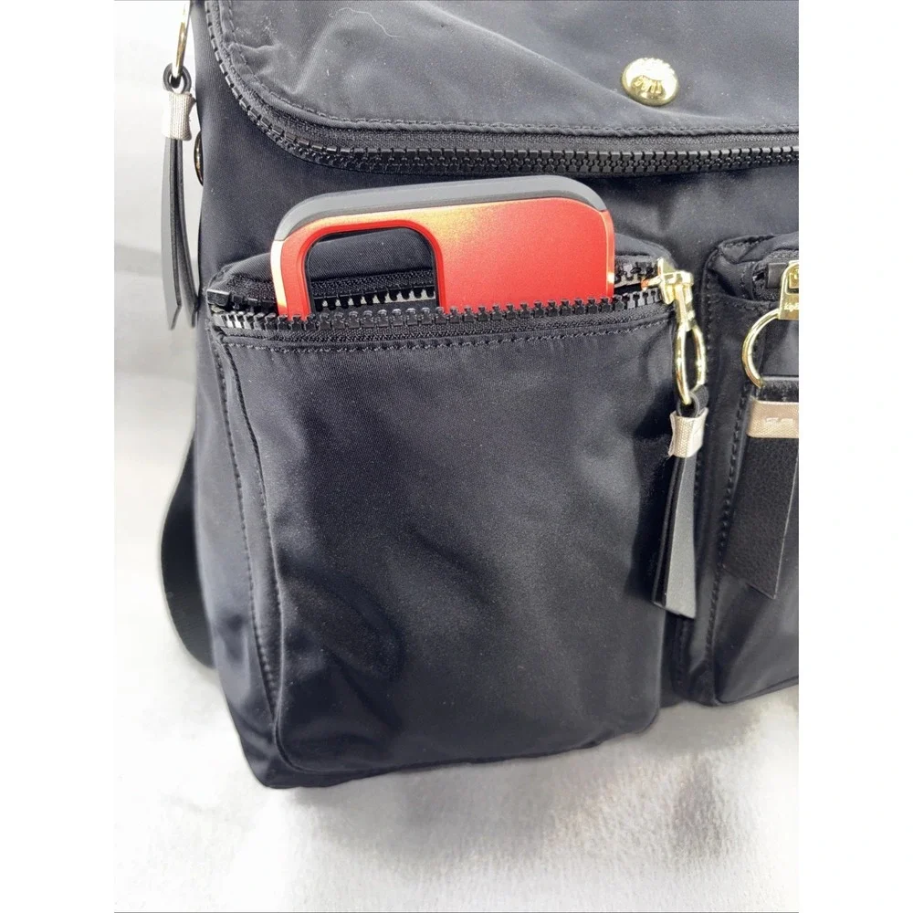 Kipling Black Nylon Messenger Style Backpack Gold Tone Hardware K19086 EUC 12X12